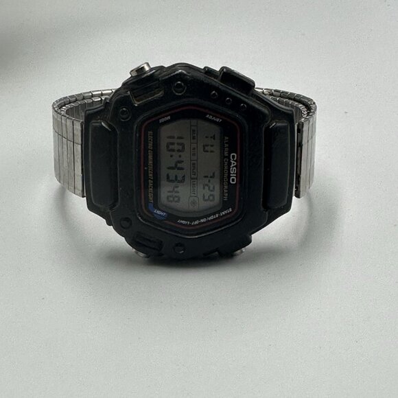 Casio Digital Watch Men Black Chronograph Silver Tone Stretch Band DW-290 T - Picture 5 of 10